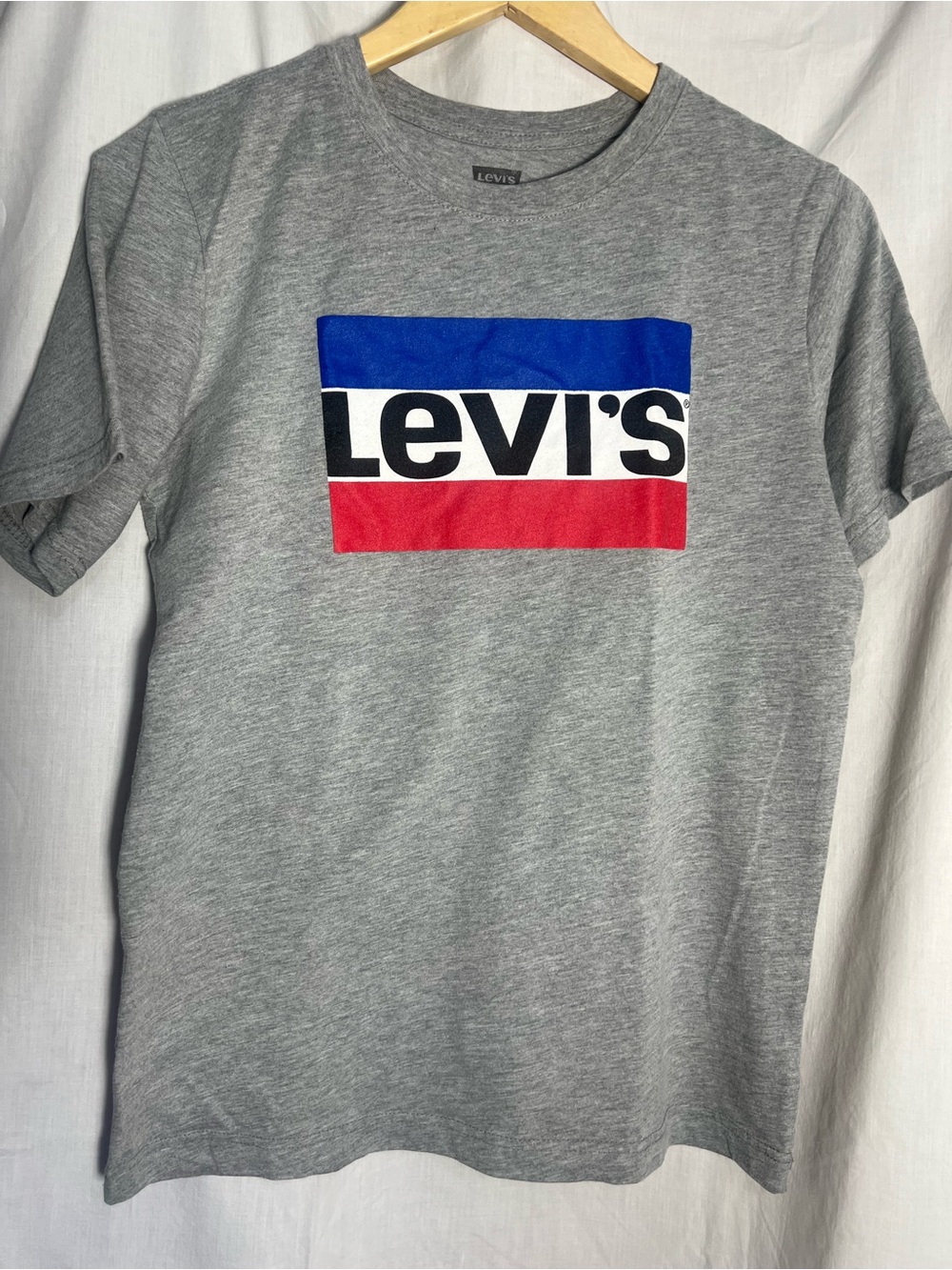 Levi's Gray Tee with Blue, White & Red Logo Block